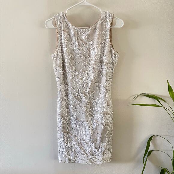 Dress The Population Sequined Mini Dress Womens L White Metallic Cocktail Party - Picture 1 of 11